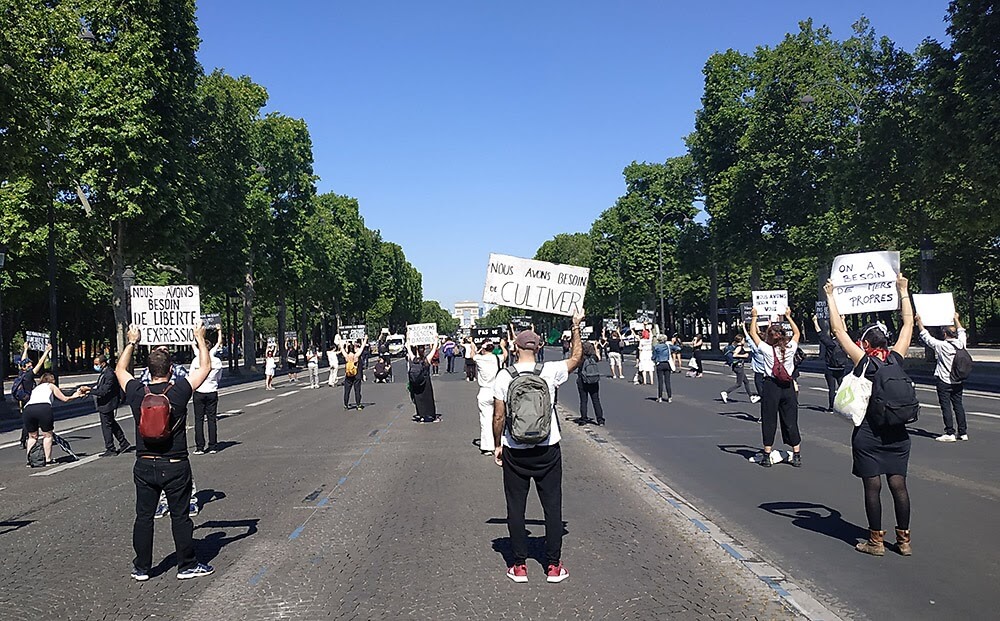 Rebels in Paris, France blocking the Champs-Elysees