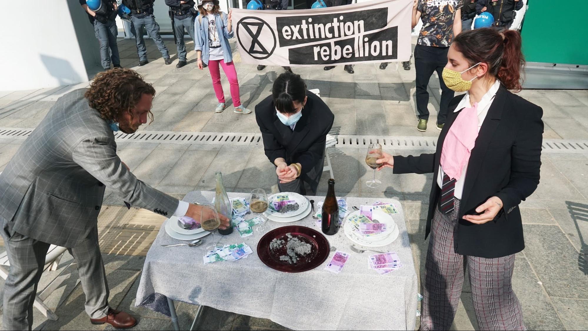 Turin, Italy. A money feast outside Intesa Sanpaolo headquarters, Italy’s biggest banking group. Best served with a bottle of vintage crude oil.